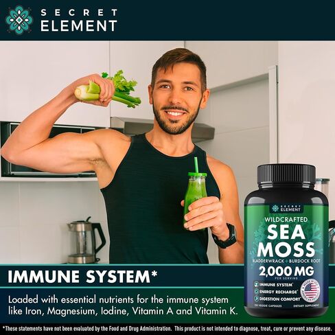 Sea Moss Capsules - Irish Sea Moss Advanced with Burdock Root, Bladderwrack & Muira Puama for Immunity, Gut, & Energy - Superfood Sea Moss Supplements w/Raw Sea Moss Powder, 120 Capsules, (3 Pack) in Kuwait