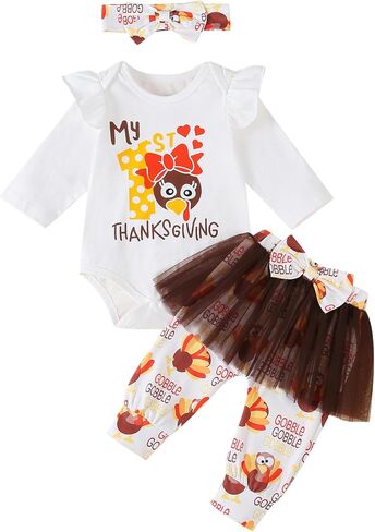 Qitudatey My Frist Halloween Baby Girl Outfit ، Newborn Infant Pumpkin Shuffle Romper Long Sleeve ، Pants Thebbelding Tets Complements in Kuwait