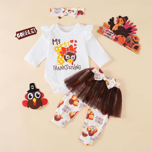 Qitudatey My Frist Halloween Baby Girl Outfit ، Newborn Infant Pumpkin Shuffle Romper Long Sleeve ، Pants Thebbelding Tets Complements in Kuwait