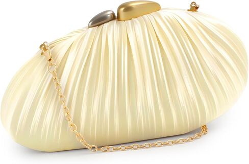 Gold Clutch Evening Bag for Women – Gracefully Satin Pleated Purse with Shell Clasp, Chic Wedding Clutch, Formal Party Handbag & Bridesmaid Gift in Kuwait
