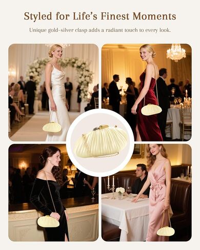 Gold Clutch Evening Bag for Women – Gracefully Satin Pleated Purse with Shell Clasp, Chic Wedding Clutch, Formal Party Handbag & Bridesmaid Gift in Kuwait