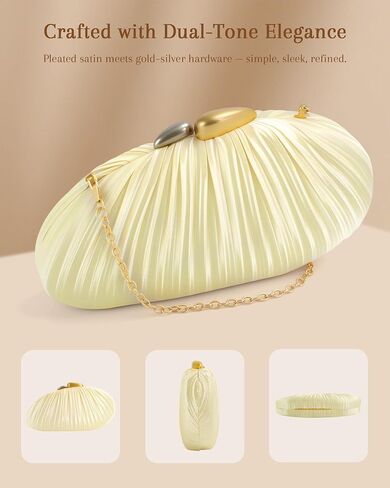 Gold Clutch Evening Bag for Women – Gracefully Satin Pleated Purse with Shell Clasp, Chic Wedding Clutch, Formal Party Handbag & Bridesmaid Gift in Kuwait