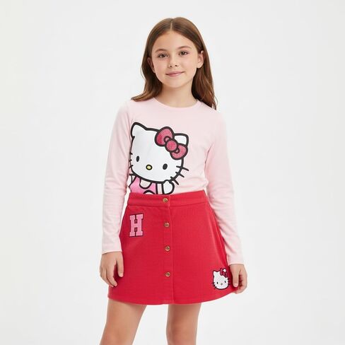 Hello Kitty Sanrio Girls Shirt Long Sleeve Thirt and Corduroy Skirt for Big Kids in Saudi Arabia