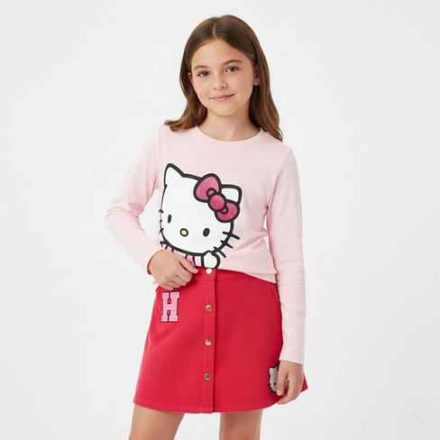 Hello Kitty Sanrio Girls Shirt Long Sleeve Thirt and Corduroy Skirt for Big Kids in Saudi Arabia