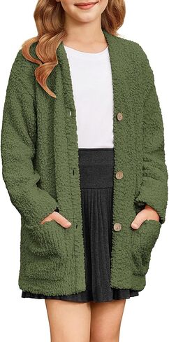 GRACE KARIN Girls Open Front Cardigan Long Sleeve Popcorn Knit Sweaters Outwear Coat with Pockets in Saudi Arabia