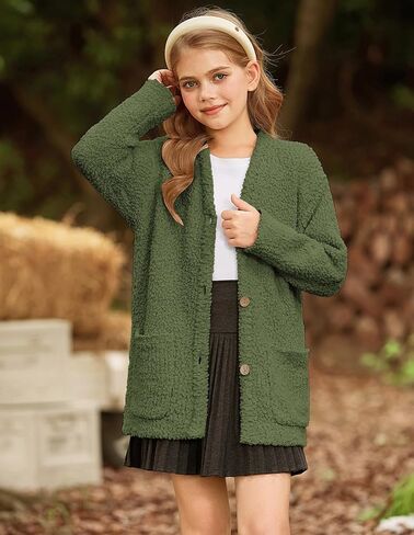 GRACE KARIN Girls Open Front Cardigan Long Sleeve Popcorn Knit Sweaters Outwear Coat with Pockets in Saudi Arabia