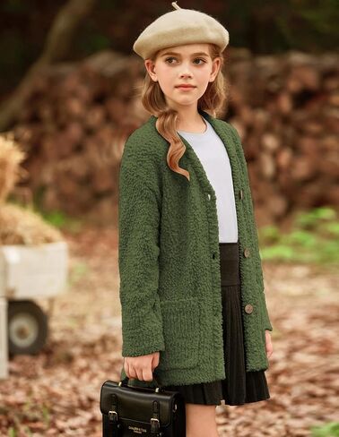 GRACE KARIN Girls Open Front Cardigan Long Sleeve Popcorn Knit Sweaters Outwear Coat with Pockets in Saudi Arabia