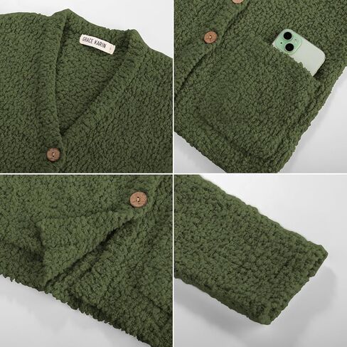 GRACE KARIN Girls Open Front Cardigan Long Sleeve Popcorn Knit Sweaters Outwear Coat with Pockets in Saudi Arabia