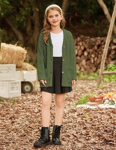GRACE KARIN Girls Open Front Cardigan Long Sleeve Popcorn Knit Sweaters Outwear Coat with Pockets in Saudi Arabia