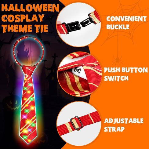 LED Cosplay Tie for Magic School, Halloween Costume Accessories Light Up Necktie for Pretend Play, Kids Teens Gift in Saudi Arabia
