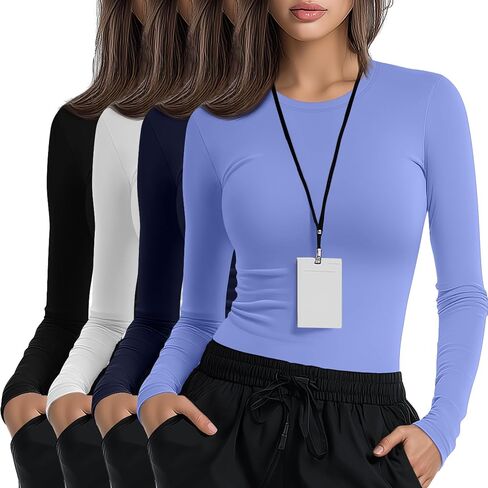 4 Pack Women's Underscrub Shirts Nurse Undershirts Long Sleeve Crewneck Slim Fit Tops Soft Stretchy Basic Tee in Saudi Arabia