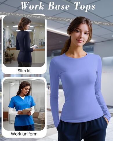 4 Pack Women's Underscrub Shirts Nurse Undershirts Long Sleeve Crewneck Slim Fit Tops Soft Stretchy Basic Tee in Saudi Arabia