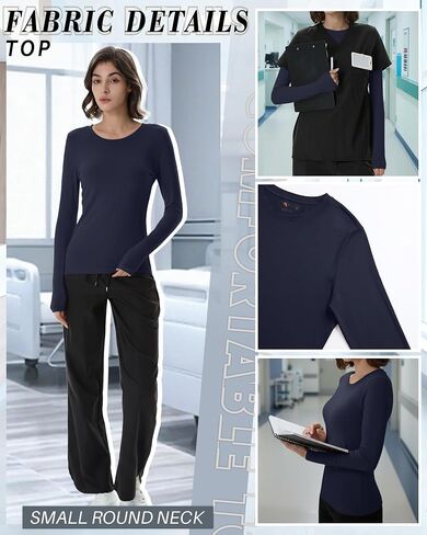 4 Pack Women's Underscrub Shirts Nurse Undershirts Long Sleeve Crewneck Slim Fit Tops Soft Stretchy Basic Tee in Saudi Arabia