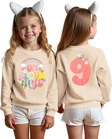 على السحابة تسعة من بلوزات كيد فتاة عيد ميلاد قميص التاسع Crewneck Pullover B-Day Way Long Sleeve Fall Top 9 Y. in Kuwait