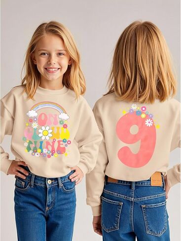 على السحابة تسعة من بلوزات كيد فتاة عيد ميلاد قميص التاسع Crewneck Pullover B-Day Way Long Sleeve Fall Top 9 Y. in Kuwait