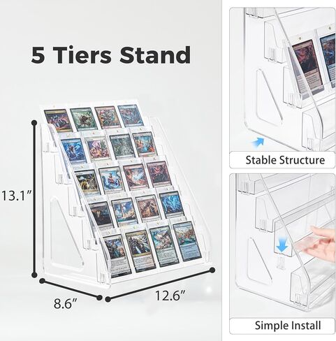 4 Tier Acrylic Trading Card Display Stand, 12" Riser Display Shelf for Magnetic Holders, Toploaders, PSA Graded Cards, TCG Sports Card Collection (1 PACK) in Saudi Arabia