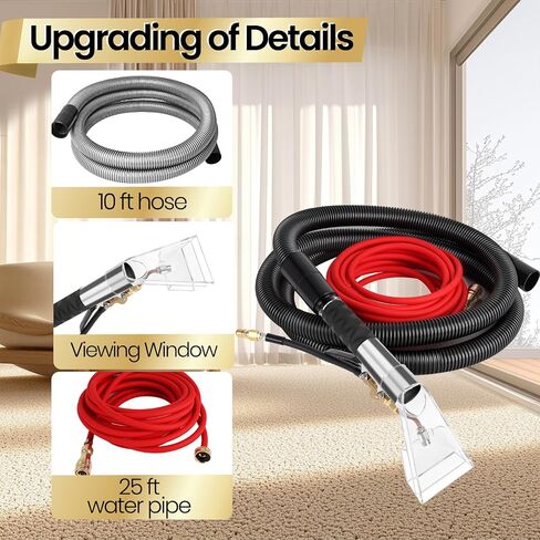 Upgraded Extractor Hose Kit for Shop Vac,Add Hard Bristle Brush,Equipped with 10FT Hoses and 25 FT Water Pipes,Converts the Vacuum Cleaner into a Carpet Cleaning Machine,Cleaning Home,2-Year Warranty in Saudi Arabia