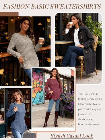 Bliwov Womens Long Sleeve Shirts Fall Tunic Top CrewNeck Dressy Casual Outfits Loose Pullover Sweaters Blouse Fashion Clothes in Kuwait