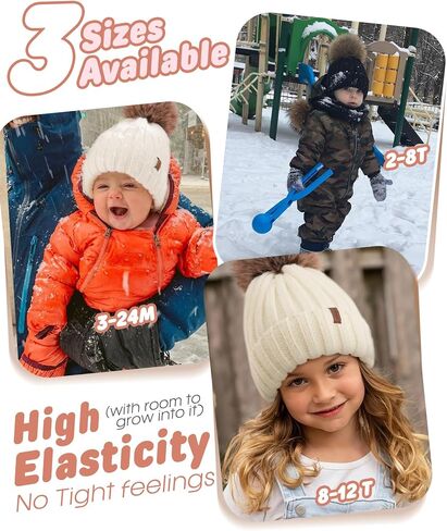 FURTALK Kids Winter Hat Toddler Knitted Beanie with Faux Fur Pom Poms for Baby Girls Boys in Saudi Arabia