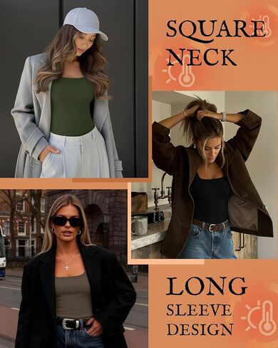 Huukeay 3 Pack Women's Thermal Long Sleeve Shirts Fleece Lined Square Neck Fitted Cotton Winter Tops Base Layer Underwear in Saudi Arabia