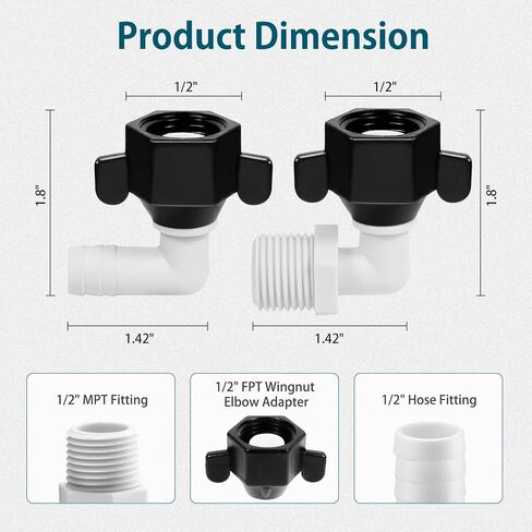 WASSERMANN RV Plumbing Parts, 1/2"NPSF-1/2"Barb Straight Swivel Adapter, Water Pump Fittings for Water Pump Strainer & RV Water Pumps, Nylon, 2 Pack in Saudi Arabia