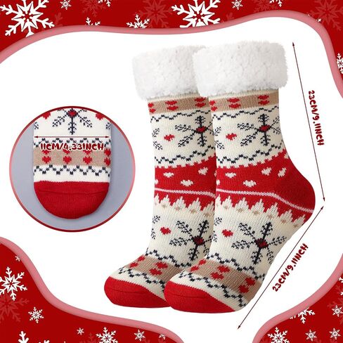 4 Packs Christmas Fuzzy Slipper Socks Xmas Fluffy Sherpa Thermal Socks with Grippers for Women men in Saudi Arabia