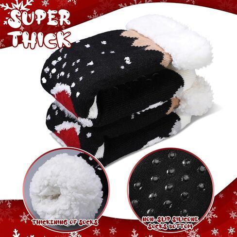 4 Packs Christmas Fuzzy Slipper Socks Xmas Fluffy Sherpa Thermal Socks with Grippers for Women men in Saudi Arabia