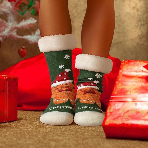 4 Packs Christmas Fuzzy Slipper Socks Xmas Fluffy Sherpa Thermal Socks with Grippers for Women men in Saudi Arabia