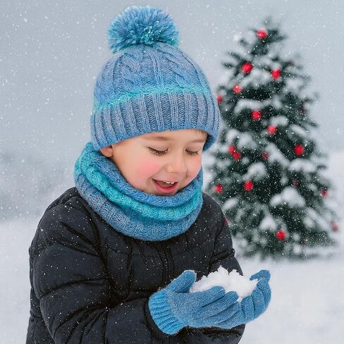 Kunyeah Toddler Beanie Hat Scarf Gloves Set Kids Knitted Mitten Fleece Lined Cap Neck Warmer for Boy Girl 3-10 Years in Saudi Arabia