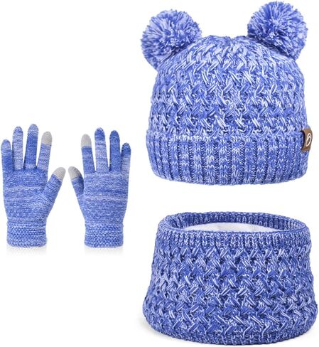 Kids Winter Hat Gloves مجموعة بوزة بيني مع شاشة تعمل باللمس الدافئة للبوموم للبلاد للبلاد هدية عيد الميلاد in Saudi Arabia