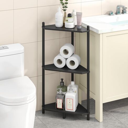Corner Shelf Stand - 3 Tier Bamboo Small Corner Bookshelf for Office Kitchen Bedroom Plant Stand Living Room Decor Small Space (White) in Kuwait