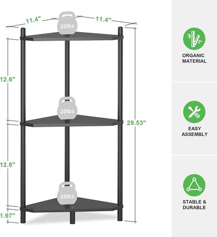Corner Shelf Stand - 3 Tier Bamboo Small Corner Bookshelf for Office Kitchen Bedroom Plant Stand Living Room Decor Small Space (White) in Kuwait
