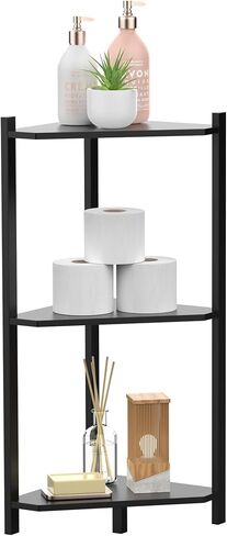 Corner Shelf Stand - 3 Tier Bamboo Small Corner Bookshelf for Office Kitchen Bedroom Plant Stand Living Room Decor Small Space (White) in Kuwait