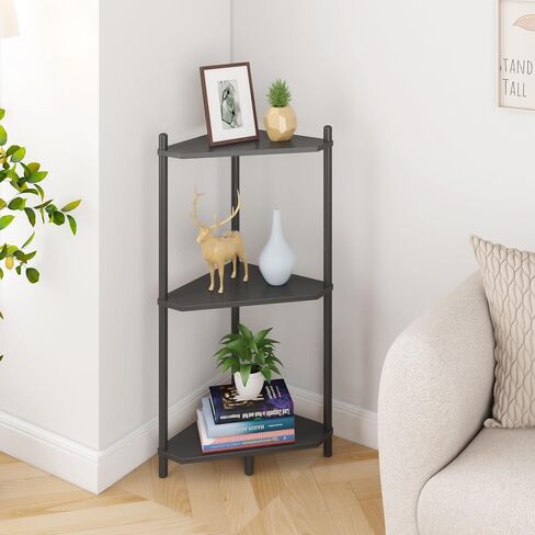 Corner Shelf Stand - 3 Tier Bamboo Small Corner Bookshelf for Office Kitchen Bedroom Plant Stand Living Room Decor Small Space (White) in Kuwait
