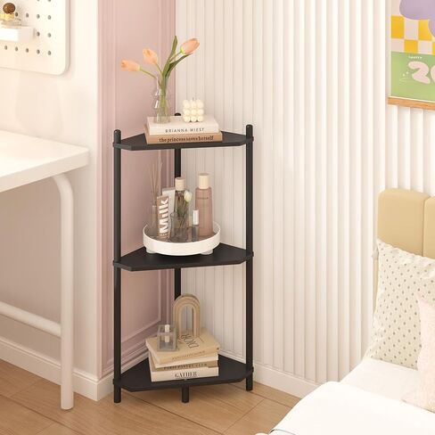 Corner Shelf Stand - 3 Tier Bamboo Small Corner Bookshelf for Office Kitchen Bedroom Plant Stand Living Room Decor Small Space (White) in Kuwait