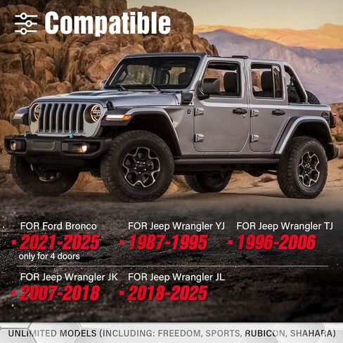 Hard Top Remover Rifty Storage System for 1976-2025 Jeep Wrangler JK JL YJ TJ JKU JLU Unlimited & 2021-2025 Ford Bronco （فقط 4 باب） ، وتركيب سريع واحد وإزالة السطح الصلب (الأسود) in Saudi Arabia