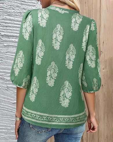 غاهرو نساء الصيف قمم 3/4 نفخة الأكمام V-neck بلوزات غير رسمية بوهو بوهو الأزهار in Kuwait