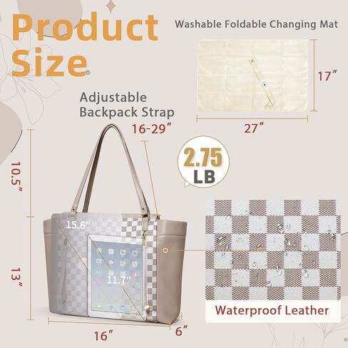 miss fong Diaper Bag Tote Diaper Bags Convertible Mommy Bag Hospital Bag | 12 Pockets Pañaleras Para Bebe with Changing Pad Large Capacity Diaper Tote Stroller Straps & Insulated Pockets for Mom & Dad in Kuwait