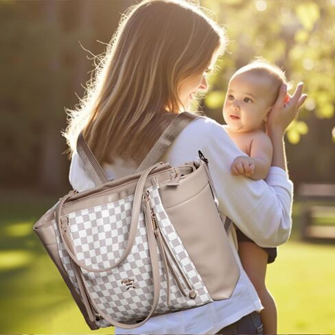 miss fong Diaper Bag Tote Diaper Bags Convertible Mommy Bag Hospital Bag | 12 Pockets Pañaleras Para Bebe with Changing Pad Large Capacity Diaper Tote Stroller Straps & Insulated Pockets for Mom & Dad in Kuwait