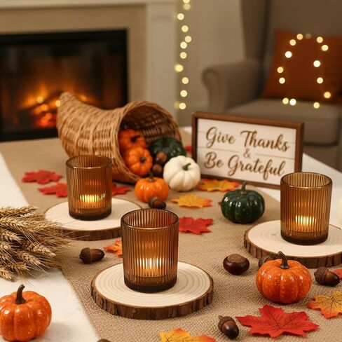 24 Pack Votive Candle Holders for Wedding Decor, Clear Glass DIY Wax Filling Romance Tealight Candle Holders, Vintage Stripe Tea Lights Candle Holder for Table Centerpieces（Clear,24） in Kuwait