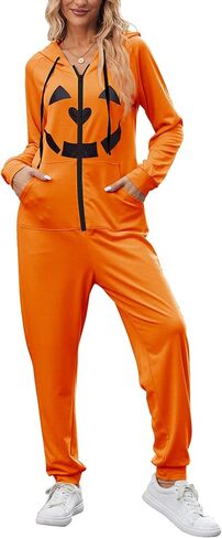 Ekouaer Christmas Onesie Adult Hooded Womens Onesie Pajamas Comfy Zipper One Piece Pajamas with Pocket Black in Saudi Arabia