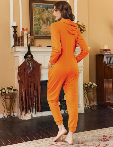 Ekouaer Christmas Onesie Adult Hooded Womens Onesie Pajamas Comfy Zipper One Piece Pajamas with Pocket Black in Saudi Arabia