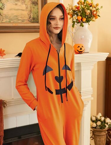 Ekouaer Christmas Onesie Adult Hooded Womens Onesie Pajamas Comfy Zipper One Piece Pajamas with Pocket Black in Saudi Arabia