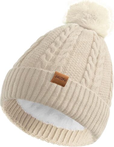 Women's Winter Fleece Beanie Hat, Warm Soft Wool Lined Knit Cross Cap with Pom Pom Snow in Saudi Arabia