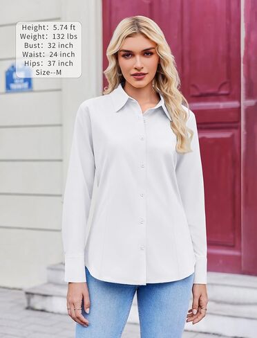 Zeagoo Button Down Shirts for Women Wrinkle Free Long Sleeve Collared Dress Blouses Casual Work Office Tunics Tops in Saudi Arabia