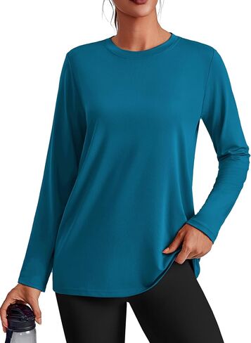 PINSPARK Workout Tops for Women Long Sleeve Yoga Shirts Crew Neck Athletic Top Loose Fit for Running Gym Hiking in Saudi Arabia