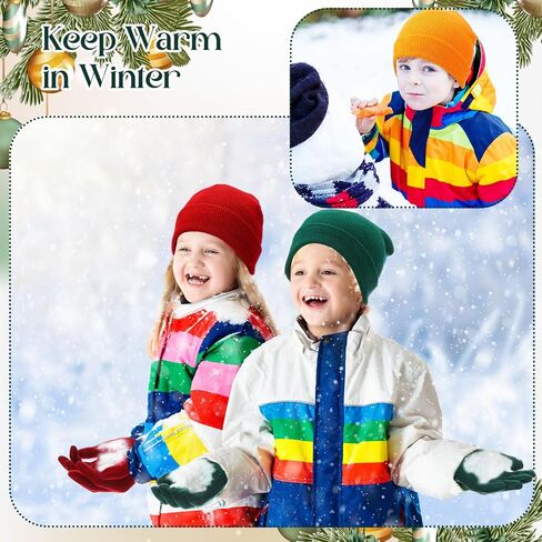 30 Set Kids Winter Beanie and Gloves Bulk Warm Knit Hat Gloves Pack Unisex Cold Weather Hat Cap for Boys Girls Homeless Shelters Supplies Bulk in Kuwait