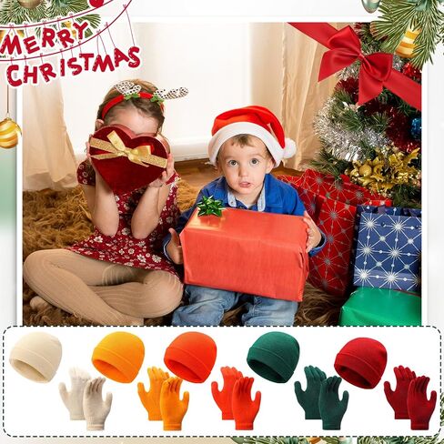 30 Set Kids Winter Beanie and Gloves Bulk Warm Knit Hat Gloves Pack Unisex Cold Weather Hat Cap for Boys Girls Homeless Shelters Supplies Bulk in Kuwait