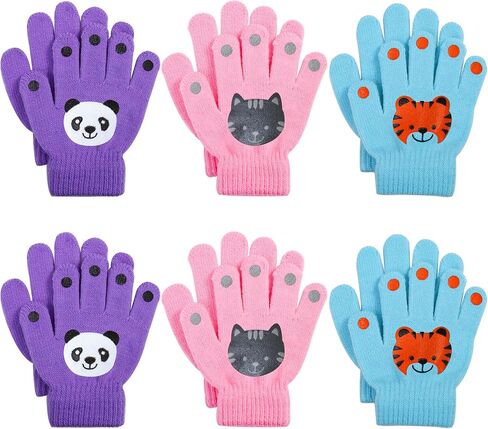 Cooraby 6 Pairs Kids Warm Magic Gloves Winter Stretchy Knit Gloves for Boys Girls in Saudi Arabia