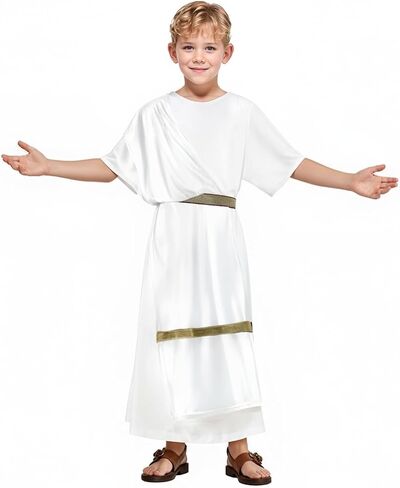 MCJC Greek Toga God Costume for Children, Kids Roman Noble Dress with Gold Belt, White and Red, Halloween Cosplay in Saudi Arabia
